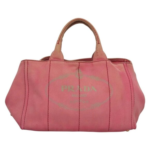 PRADA Canapa GM Hand Bag Canvas Pink Gold Auth bs28066 - Picture 2 of 16